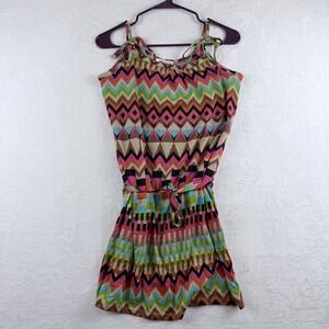 Boho Mini Dress Geometric Chevron Tie Shoulder Promod‎ OS
